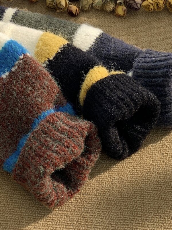 Herbst-und Winter pullover Herren Rundhals streifen Kontrast Chenille elastisch lässig vielseitig einfarbig gestrickt Pullover Top