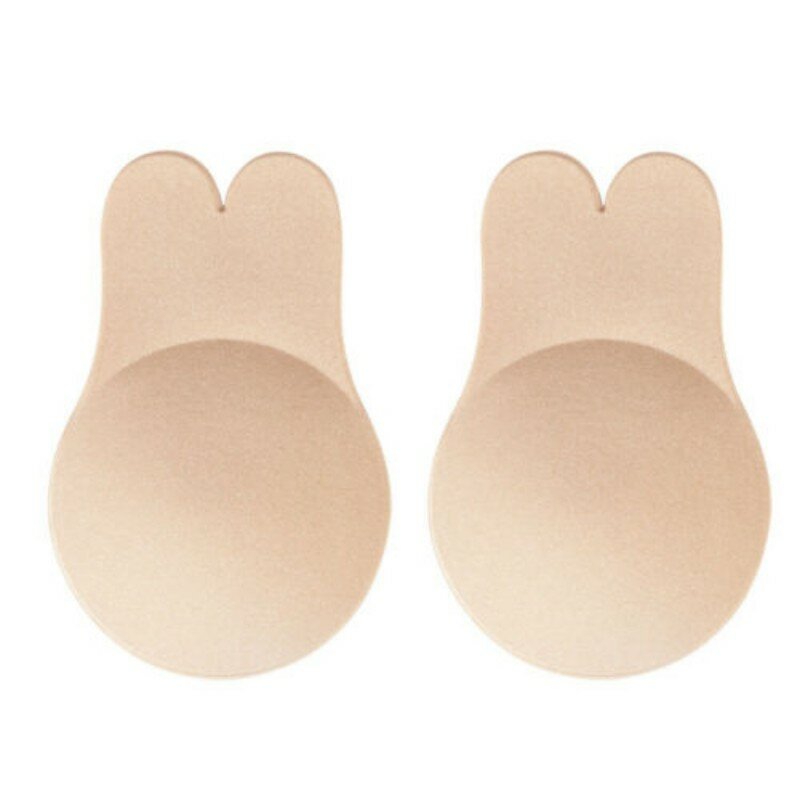 Sutiã invisível sem alças de silicone auto-adesivo para mulheres, sutiãs push up, fita adesiva reutilizável do peito, almofadas de mamilo de coelho