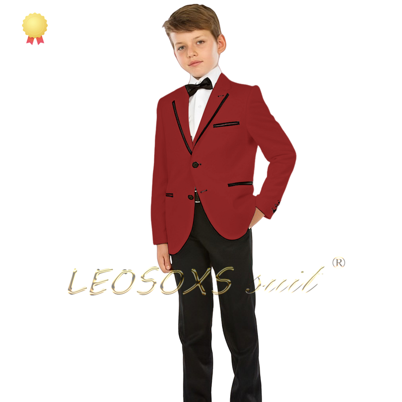 Boys' 2-piece suit with black collar and hemmed design, suitable for children aged 3 to 16 years old, customized tuxedo