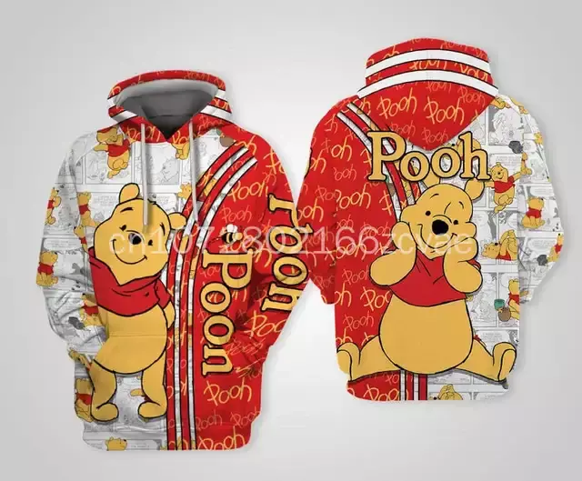 2024 Gele Pooh Winnie De Pooh Disney Cartoon Grafische Outfits Kleding Mannen Vrouwen Kinderen 3d All Over Print Rits Hoodie