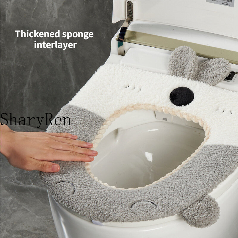 Cuscino del sedile del water del coniglio del fumetto cuscino del water addensato con manico coprisedile del water lavabile tappetino accessori per il bagno
