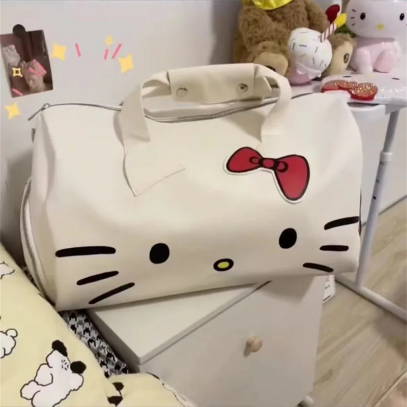 Bolsa de armazenamento de viagem Kawaii Hello Kitty para mulheres, bonito Bow Kt, moda Sanrio Cartoon, sacolas crossbody, bolsa de bagagem de grande capacidade