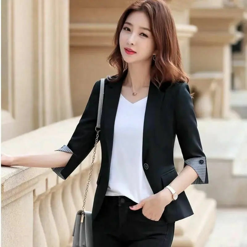 Casaco casual de manga 3/4 feminino, jaqueta feminina do escritório, sobretudo feminino, blazer feminino, primavera, verão, 2022