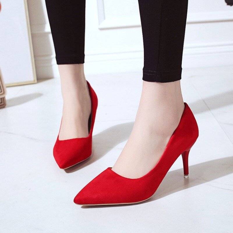 2024 letnie kobiety wysokie obcasy 8cm buty na koturnach kobiece eleganckie słodkie buty na platformie ze szpiczastymi palcami na szpilkach tanie czerwone czółenka biurowe