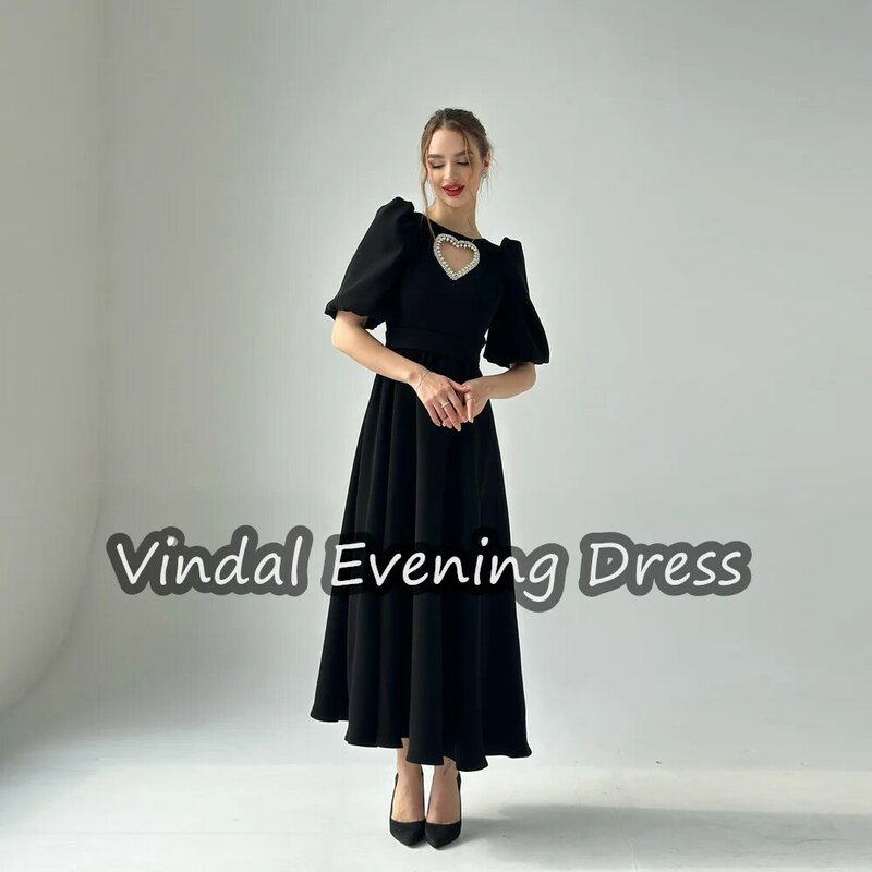Vindal Scoop Neckline Evening Dress Ankle Length A-Line Elegant Crepe Built-in Bra Saudi Arabia Half Sleeves For Woman 2024