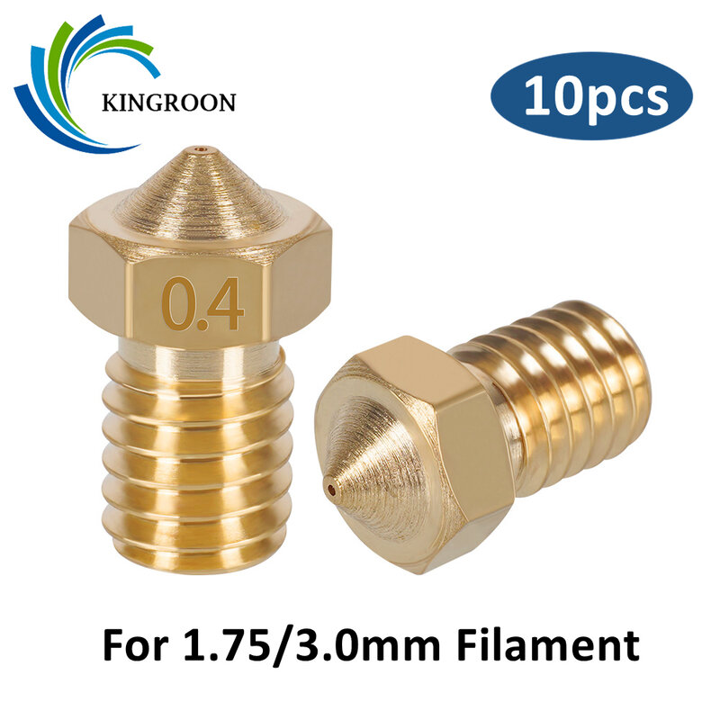 KINGROON 10pcs V5 V6 E3D Nozzle 0.2 0.3 0.4 0.5 0.6 0.8 1.0mm 3D Printer Part M6 Thread All Metal Nozzle For 1.75mm 3mm Filament