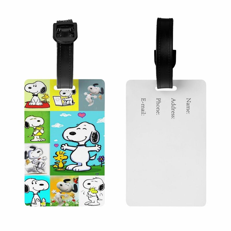 Etichette personalizzate per bagagli Snoopy Cartoon per valigie etichette per bagagli divertenti copertina per la Privacy carta d'identità con nome