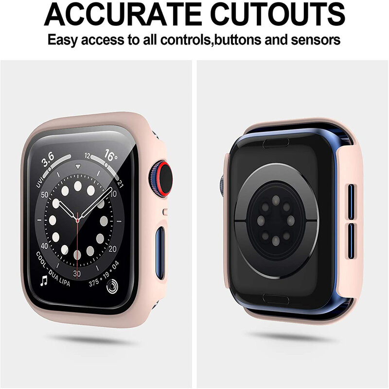 Funda protectora de pantalla para Apple Watch Series 8, 7, 6, SE, 5, 4, 3, 44mm, 40mm, 45mm, iwatch, 42mm, 38mm, cristal + cubierta, accesorios para Apple watch