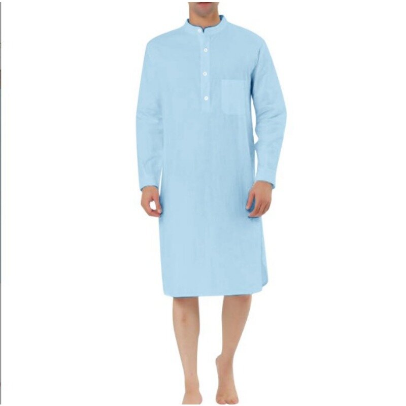 2024 Muslim Fashion Casual Pocket Long Shirts Robe Kurta Men Arabe Hombre Arabic Shirt Islamic Dubai Man Clothing Kaftan for Men