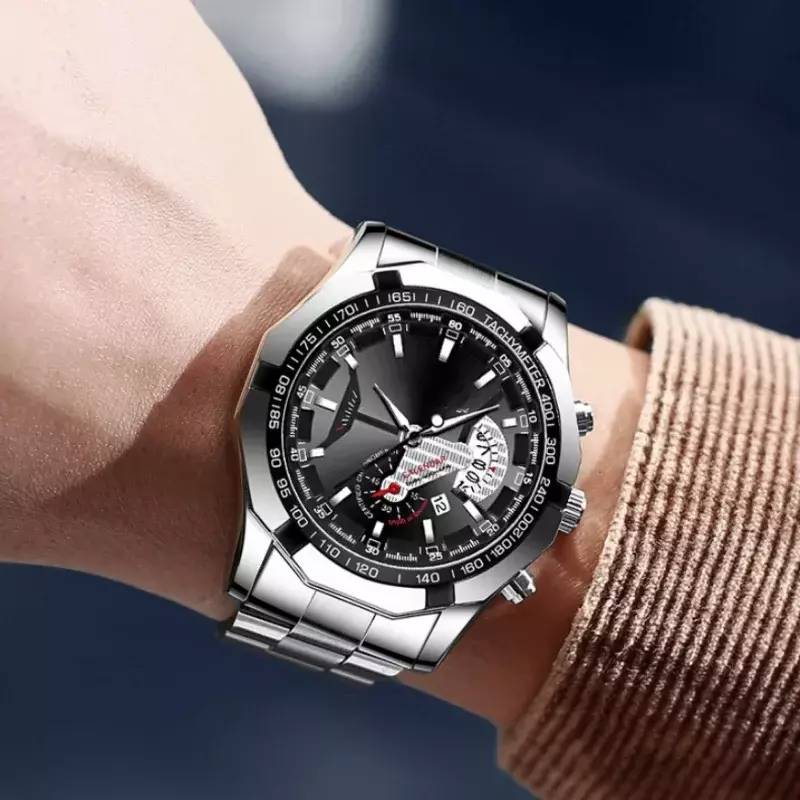 Kegllect męski zegarek kwarcowy ze stali nierdzewnej luksusowy kalendarz świecący zegarki wodoodporne życia