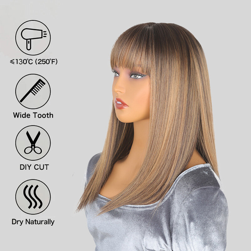 SNQP 46cm capelli lisci lunghi con frangia nuova parrucca per capelli alla moda per le donne fibra ad alta temperatura resistente al calore per feste Cosplay quotidiane