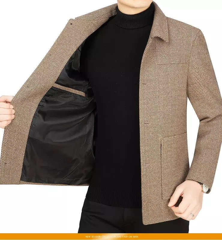 男性用カシミア厚手のジャケット、暖かいパーカー、単色、マルチポケット、カジュアル、ビジネス、冬