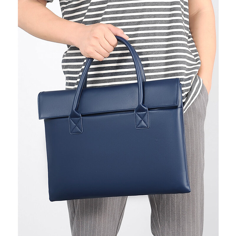 Tas kulit PU wanita, tas tangan eksekutif sederhana untuk Laptop 14 inci, rapat, pulang kerja, kantor