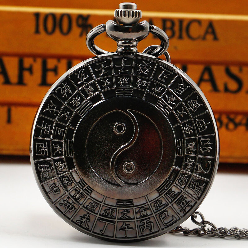 Reloj de bolsillo de cuarzo negro con colgante para hombre y mujer, nuevo diseño especial de estilo chino, regalo para hombre y mujer