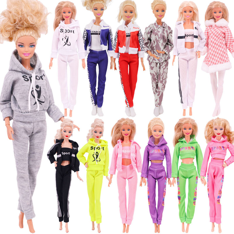 Baju boneka Pop baju olahraga pakaian Gaun mode mantel bertudung atasan celana topi pakaian untuk Barbie & BJD Aksesori boneka mainan anak perempuan