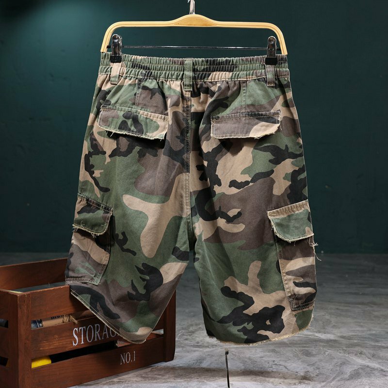 Workwear Camouflage Shorts Herren Sommer loch & Patch Street Design lose lässige coole trend ige Capris Herren bekleidung
