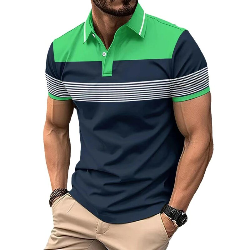 Bluzka męska T-Shirt oddychające bluzki biznesowe guziki na co dzień lekki krótki rękaw szczupły pasują do nowych stylowy