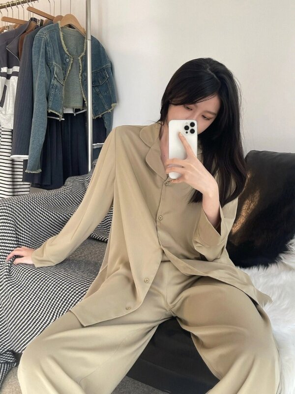 Large size 100kg pajama set for women's spring and autumn season internet famous wind ice silk 2024 new spring home clothing