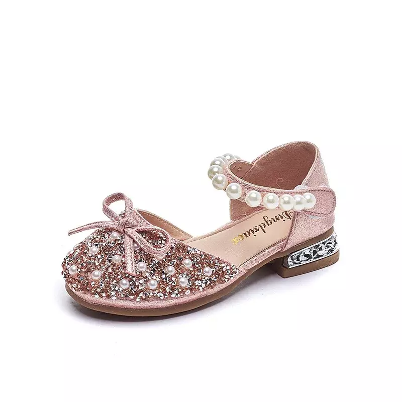 Girls Sandals Fashion Princess Shoes Spring Summer New Pearl Sequins Flat Sandals Simple Children Shoes Party Wedding H719