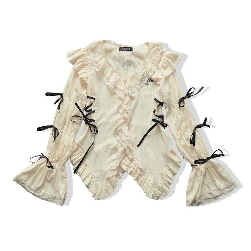 Estetyka Karrram Y2k koronkowa koszula Grunge gotycka nieregularne bluzki wróżka Harajuku bandażowa koszula Vintage Lolita Clothes Mall Goth