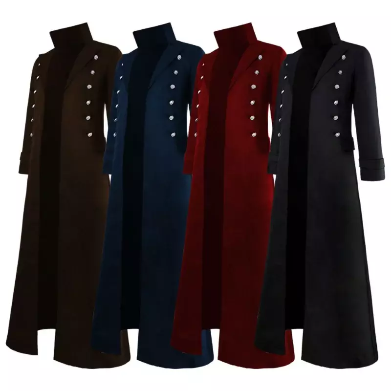 Men's Mid-century Renaissance Goth Double Breasted Slim Vintage Coat Stage Costume
