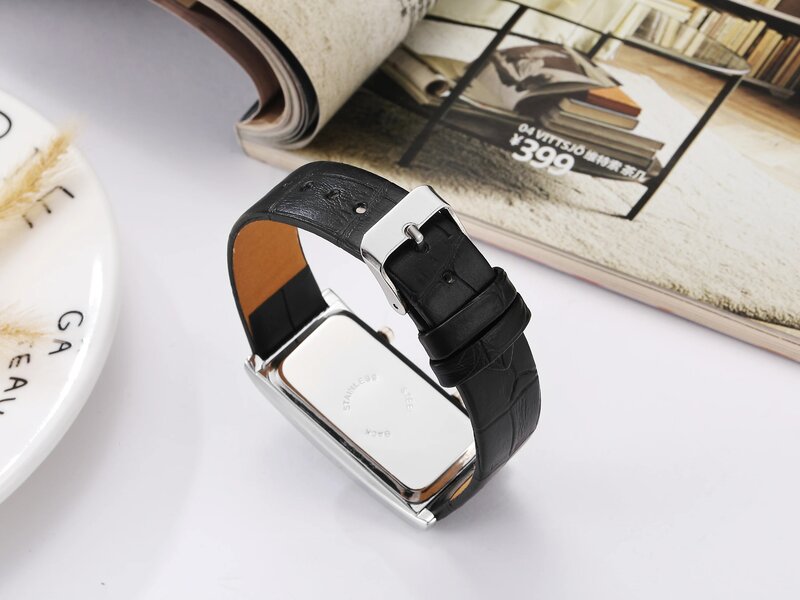 Reloj minimalista de doble esfera para mujer, pulsera elegante de cuarzo con correa de cuero, zona horaria, a la moda, 2