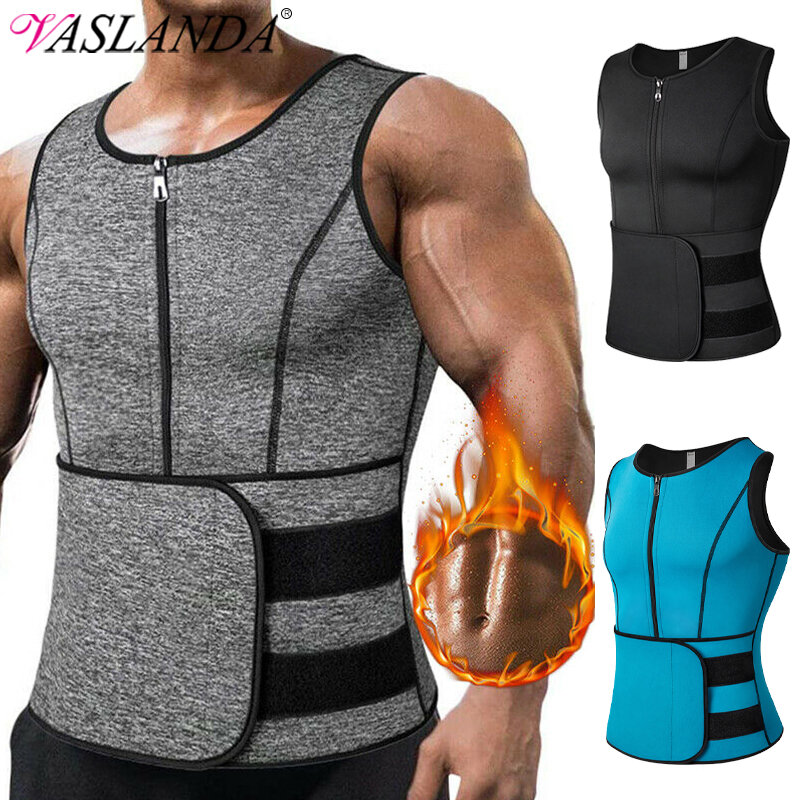 Men Neoprene Sauna Sweat Vest Waist Trainer Corset Body Shaper Zipper Slimming Tank Top Fat Burner Workout Weight Loss Shapewear