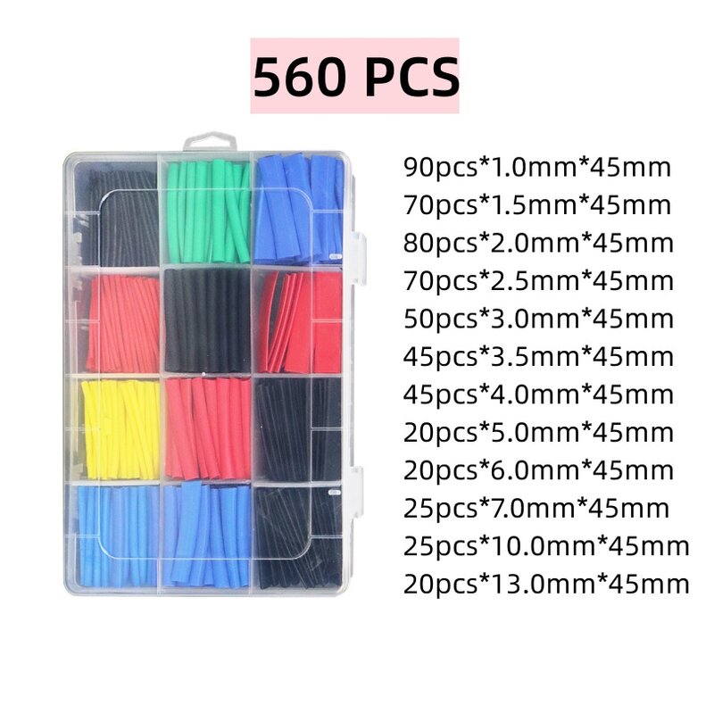 560PCS Retraction ratio 2:1 Insulated Heat Shrink Tube Polyolefin Tubing Heat Shrink Cable Sleeving Electronic Wire Protection