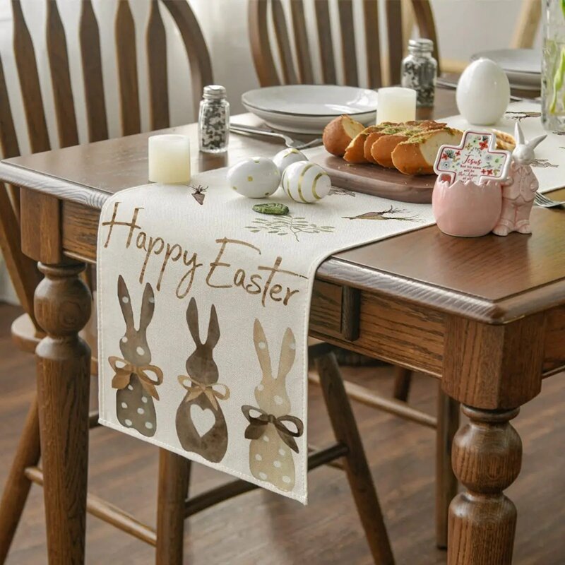 Leinen Ostern Tisch läufer niedlichen Hasen Esstisch Stoff Frühlings ferien glücklich Ostern Dekoration für Home Party liefert Geschenk