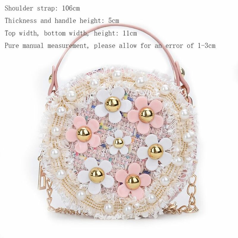 Bolso cruzado de perlas para niñas pequeñas, bolsos coreanos de flores encantadoras, bolso de hombro de princesa para niños