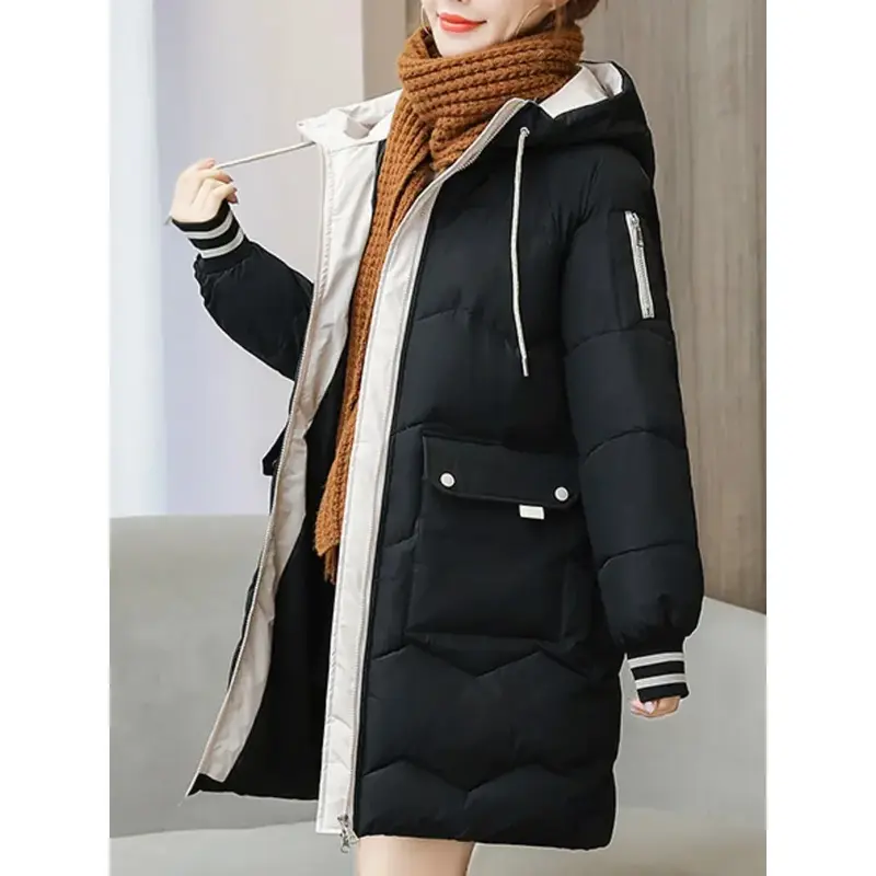 2023 겨울 여성 재킷 코트, 롱 파카, 다운 코튼 후드 오버코트, 두껍고 따뜻한 재킷, 방풍 캐주얼 학생 코트