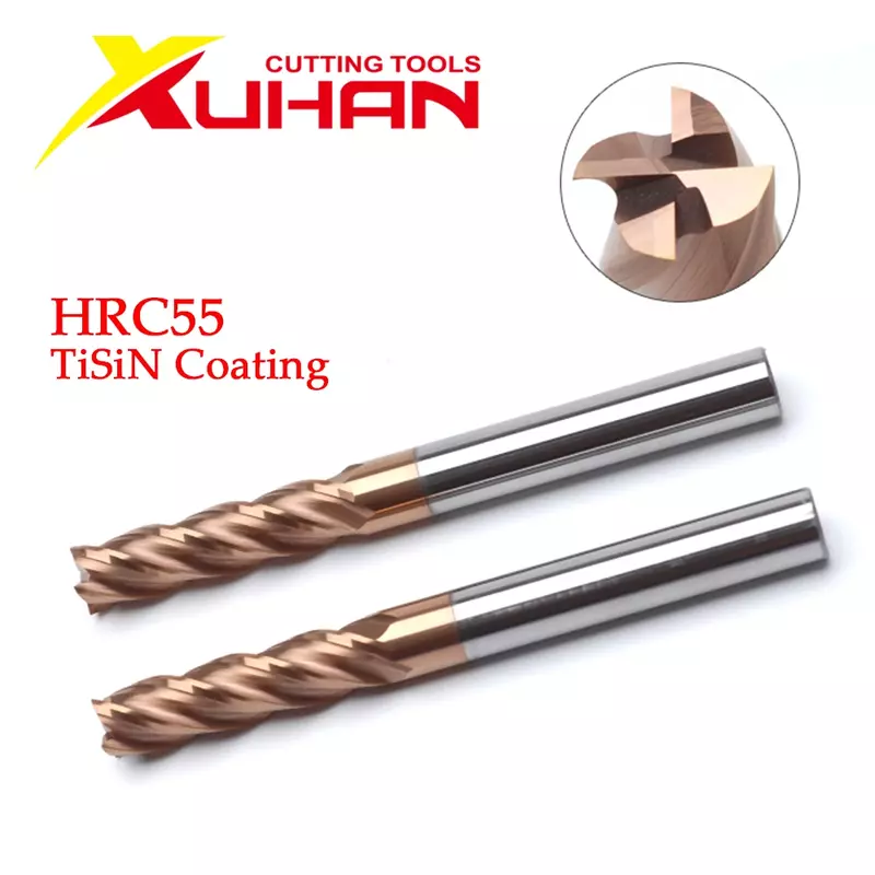 HRC55 카바이드 엔드밀 1 2 4 5 6 8 10 12mm 4 플루트 밀링 커터, 합금 코팅 텅스텐강 절삭 공구, CNC 머시닝 엔드밀