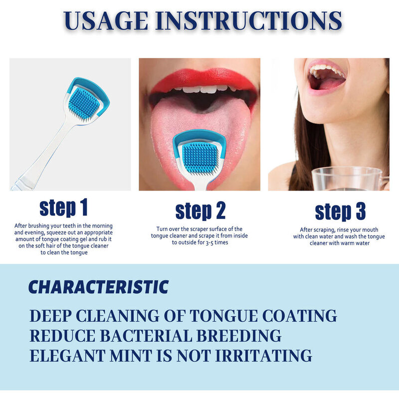 Gel Pembersih Lidah dengan Sikat Pembersih Lidah Perawatan Mulut Menghilangkan Bau Mulut Menyegarkan Napas untuk Wanita Pria Mint Segar Bebas BPA