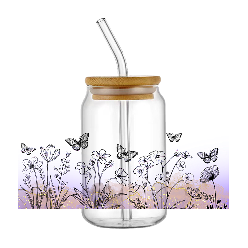 30+ Designs Butterfly Cup Uv Dtf Transfer Wrap Sticker Diy 16 Oz Glass Cans Popular Heart Shape Element Design Waterproof Decals