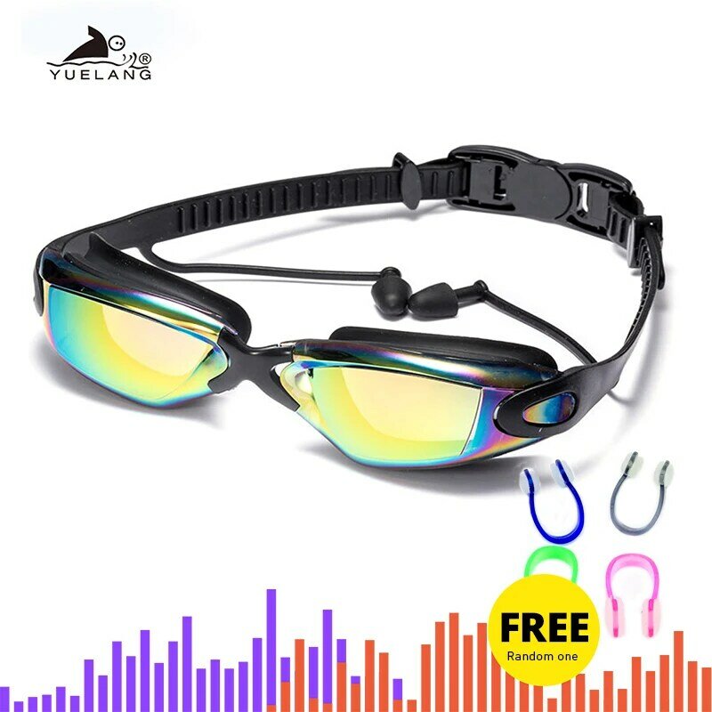 Adluts okulary pływackie silikonowe gogle pływackie z zatyczkami do uszu i zacisk na nos galwanizacja czarny/szary/niebieski очки для плавания