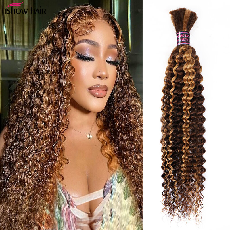 4/27 Highlight Deep Wave Bundles For Braiding 30 Inch Colored No Weft For Braids Brazilian Remy Human Hair Extensions For Women