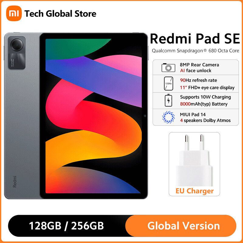 Xiaomi-Redmi pad se,グローバルバージョン,snapdragon 680,オクタコア,11インチ,90hz,fhdディスプレイ,8000mahバッテリー,miタブレット,8gb,256gb