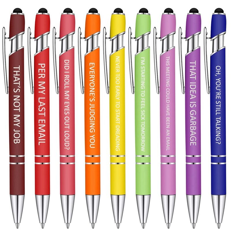 Bolígrafos divertidos de oficina para oficina, bolígrafos de bolígrafo sarcásticos demotivacionales táctiles Macaron, color negro, 10 piezas