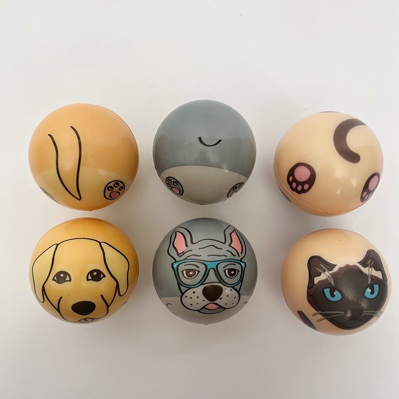 12 Pcs 6.3Cm Cartoon Cat Dog Foam Ball Squeeze Stress Ball Relief Toy Hand Wrist Exercise Toy Balls For Children Adult