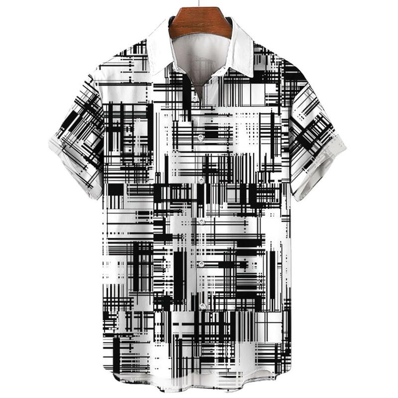 Camisas con estampado 3D de bloques de arte para hombre, blusa Hawaiana de manga corta con botones y solapa, ropa de calle a la moda, Verano