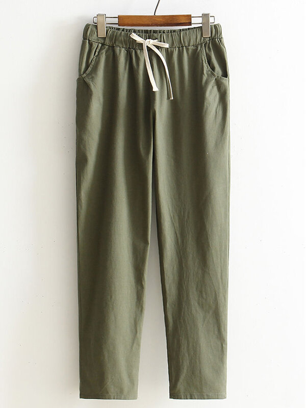 Pantalones bombachos de lino y algodón para mujer, pantalón de cintura elástica, suave, alta calidad, primavera y verano, 2023