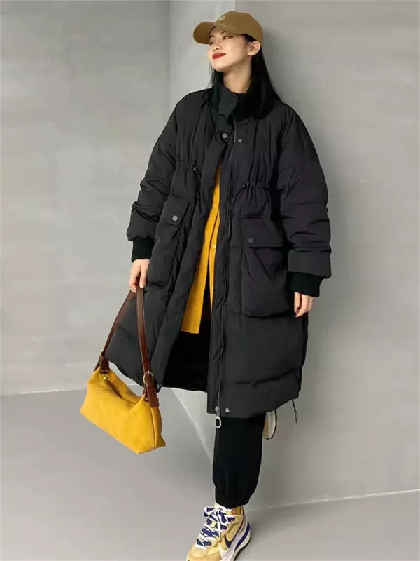 Piumino donna 2023 inverno nuova moda lungo allentato spessore calore colletto alla coreana piumino d'anatra bianco di alta qualità