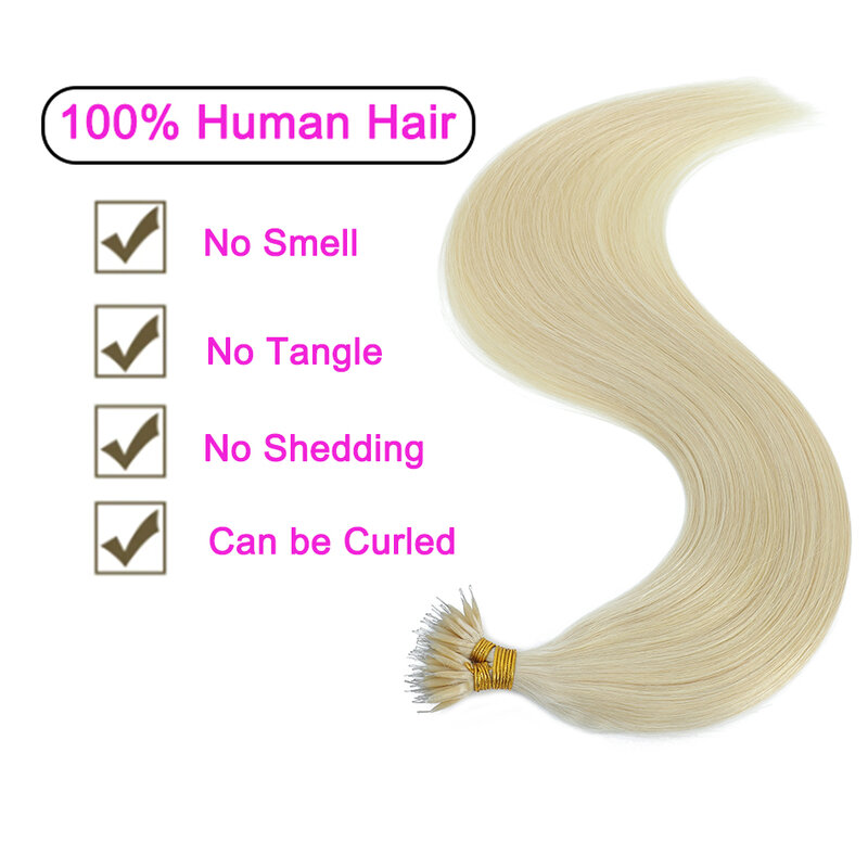 Nano Ring Hair Extensions Menselijk Haar Rechte Micro Bead Hair Extensions Micro Loop Human Hair Extensions Micro Ring Extensions