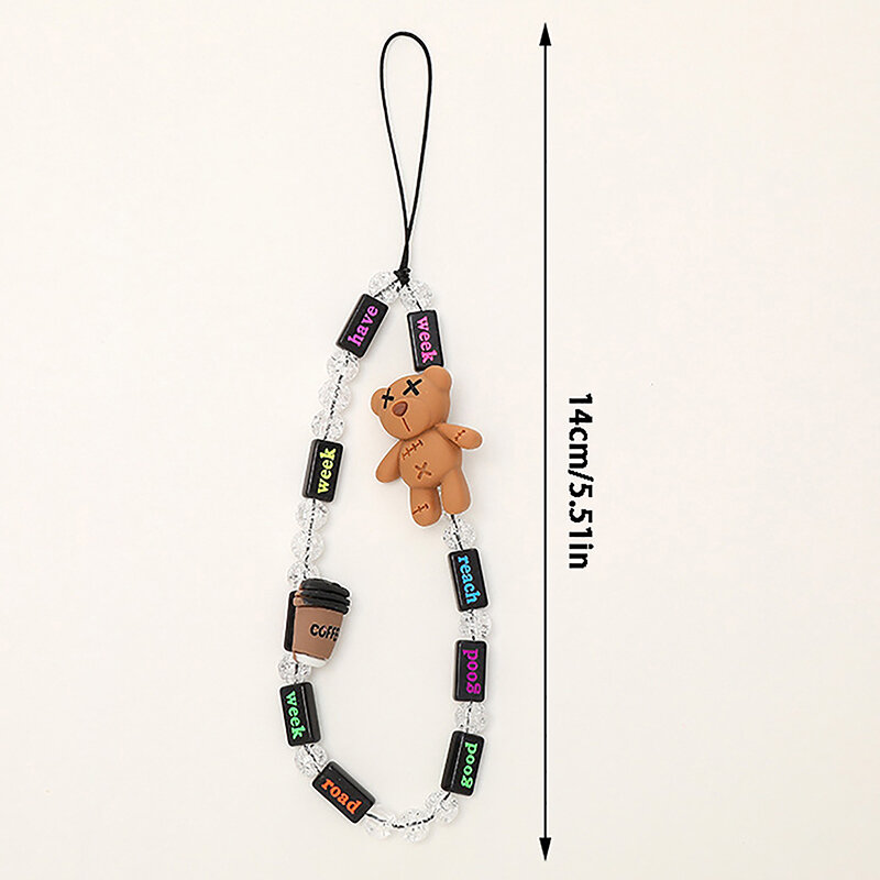Cordón de cadena de teléfono con cuentas de perlas de oso lindo para mujer, correa de funda de teléfono con lazo Simple, accesorios de joyería DIY