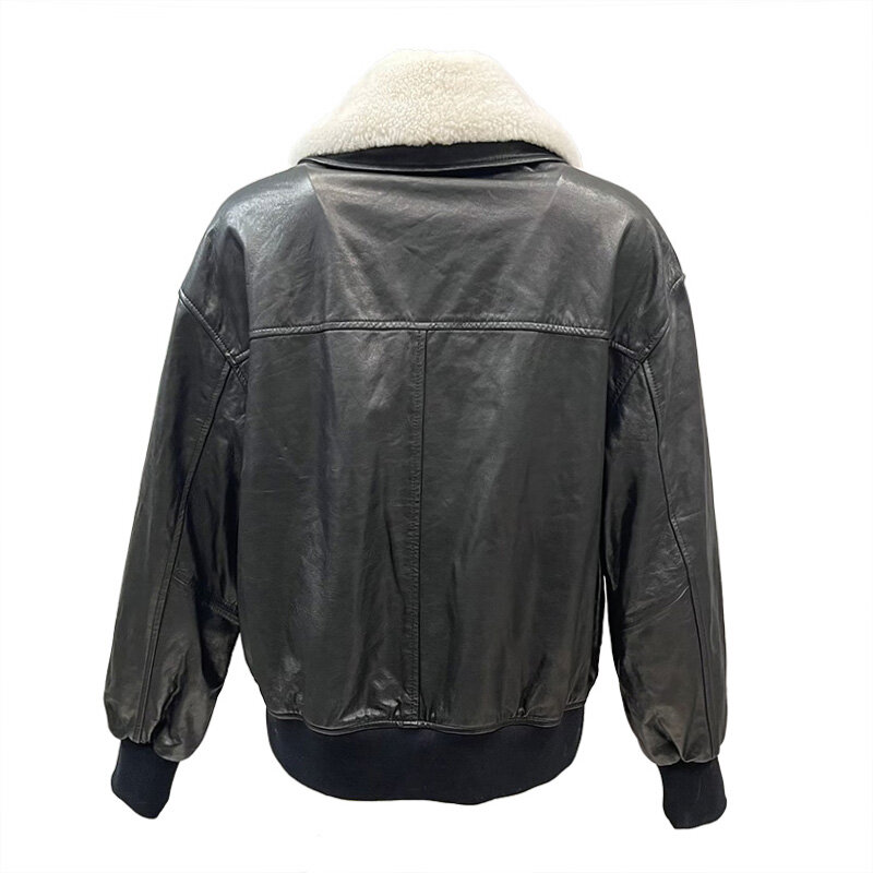 2023 New Jacket Genuine Sheepskin Leather Women Real Wook Collar Coat Fashion Clothing Pocket GT5544