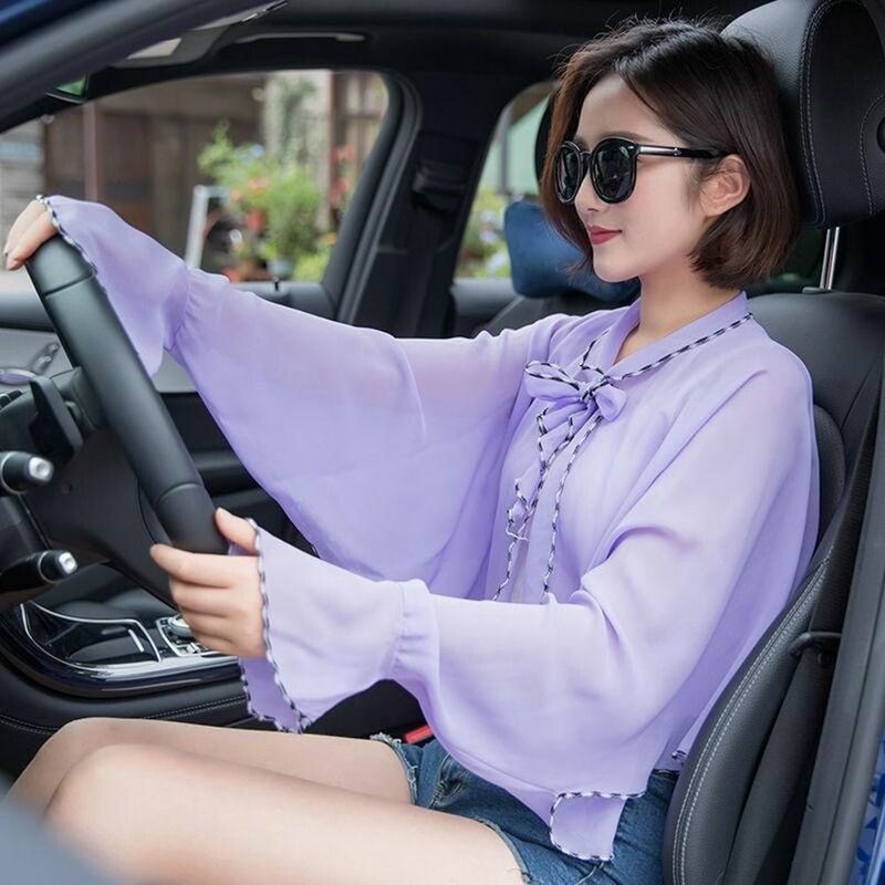 Cachecol de manga longa para mulheres, envoltório feminino, xale protetor solar, capa de proteção solar, cachecol chiffon estilo coreano, verão