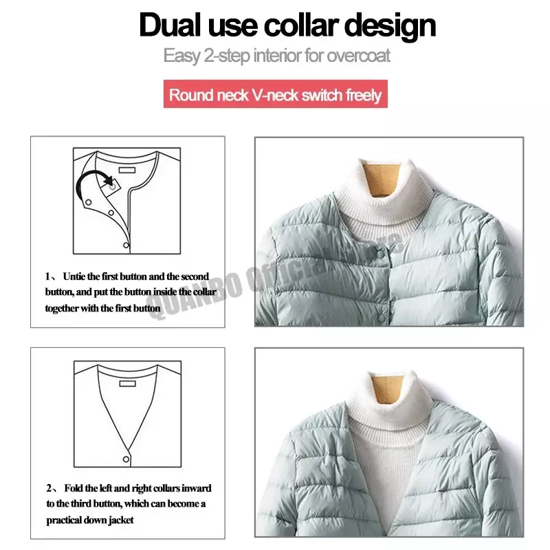 Women Liner Duck Down Jacket O-neck Variable V-neck 2024 New Female Winter Keep Warm Collarless Ultralight Quilted Puffer Coat