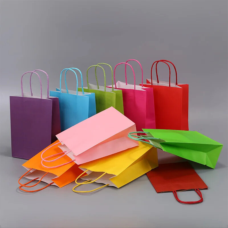 5 Stück Kraft papier Geschenk Candy Bag farbige hand gehaltene Papiertüten Hochzeits feier Dekoration Geschenk Süßigkeiten bunte Einkaufstaschen