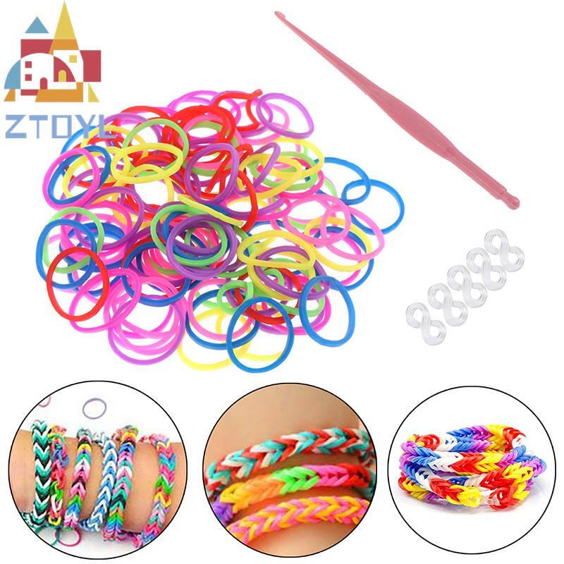 Über 120 stücke gummi webstuhl bands mädchen geschenk für kinder elastische band für weben schnürung armband spielzeug diy material set