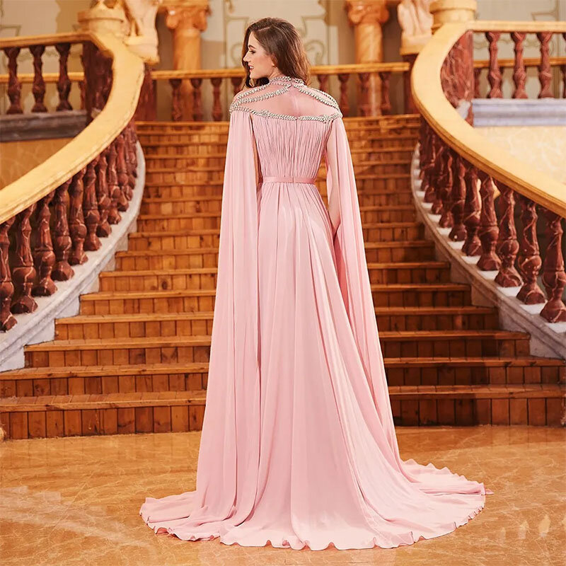 Элегантные розовые мусульманские Вечерние платья трапециевидной формы, имитирующие искусственную иллюзию, исламский Дубай, кафтан, Саудовский арабский длинный вечерний наряд